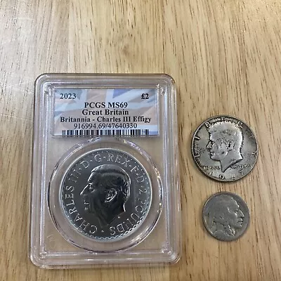 PCGS MS69 Britannia 1 Oz .999 Fine Silver / 40% Silver Half Dollar / Buffalo 5¢ • $49