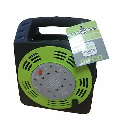 4 Way Heavy Duty Cable 15m Meter Extension Reel Lead Mains Socket 13 Amp Pifco • £25.95