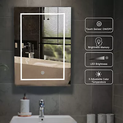 Bathroom LED Mirror Cabinet With Lights Illuminated Storage Cabinet Touch Sensor • £89.99