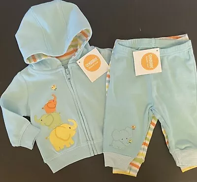 NWT PREEMIE 5-9 Lbs Gymboree BRAND NEW BABY Elephants AQUA HOODIE & 2-PANTS Set • $34.99