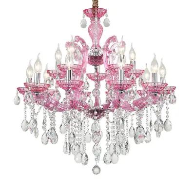 $349 • Buy Chrome Chandelier Blue Pink Red Gold Hanging Light Luxury Crystal Fixture Dining
