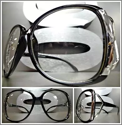 OVERSIZED VINTAGE RETRO Style Clear Lens EYE GLASSES Large Black & Silver Frame • $14.99