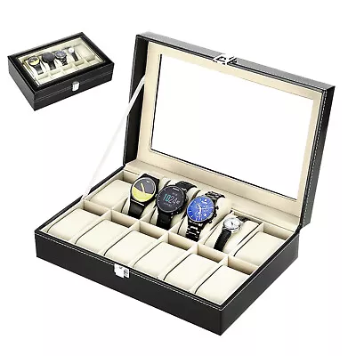 £13.99 • Buy Mens 12 Grid Leather Watch Display Case Jewellery Collection Storage Holder Box