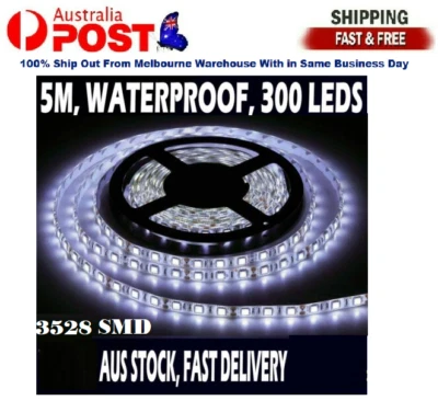 $9.99 • Buy 5m Flexible Bright LED Strip Lights 12V Waterproof 3528 SMD Cool White 300 LEDs