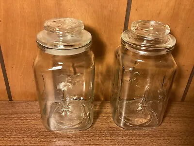 $19.99 • Buy Vintage Fleur De Lis Clear Glass Apothecary Jar Canister Farmhouse Lid VTG~LOT/2