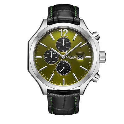 Mens Automatic Watch Steel Opulence Olive Black Leather Straps GAMAGES • £59.99
