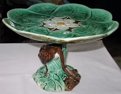 Antique Thomas Forester Majolica Cake Stand Lily Pad Stork • $45