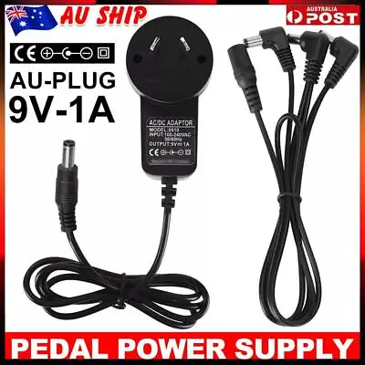 Guitar Pedal Power Supply Adapter Charge DC 9V 1A 3 Way Daisy Chain Cable Cords • $16.62