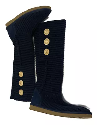 UGG Australia Cardy Style Knitted Boots Women's Size 8 Navy Sweater Knit Buttons • $49.99