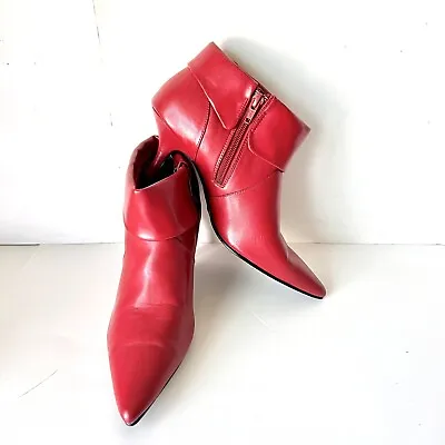 Vintage FIONI Faux Leather Fold Over Pointed Toe Booties—SZ. 6 • $40