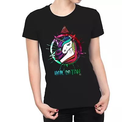 1Tee Womens Hail Satan Unicorn T-Shirt • £7.99