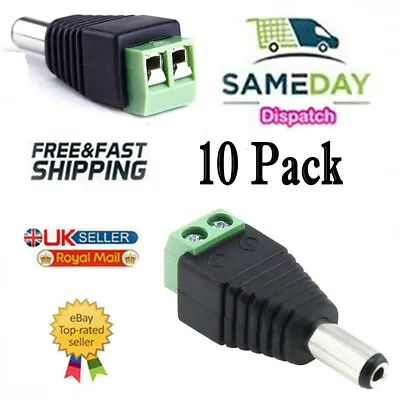 10 X DC POWER PLUG 12V VOLT CCTV ADAPTOR CONNECTOR MALE 2.1MM X 5.5MM X 10MM (co • £4.99