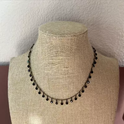 Vtg KERRI LINDEN Brass Tone Delicate Black Faceted Crystal Dangles Necklace 16  • $25