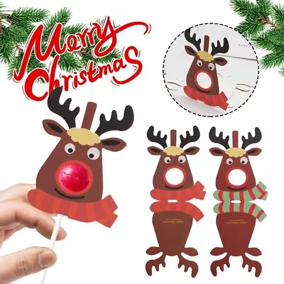 50pcs Christmas Elk Deer Lollipop Paper Card Xmas Candy Decoration Gift Kids #CZ • $9.89