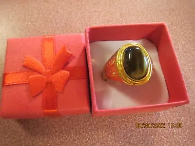  HGE Men HANDSOME SIZE 10 GOLD PLATED Ring CAT'S EYE CHRISTMAS STOCKING STUFFER • $23.95