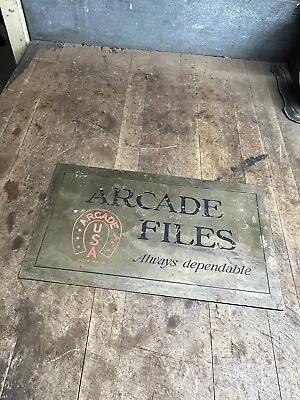 Vintage Old Original Arcade Files Trademark Brass Metal Advertising Sign USA • $149.99