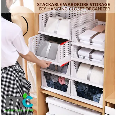 $33.24 • Buy 2Pcs Stackable Wardrobe Storage DIY Hanging Closet Organizer Clothes Shelf Rack