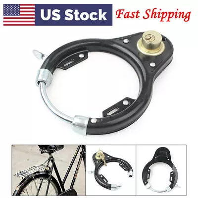 Bicycle Vintage Lock Pad Lock Wheel Lock Set Iron Black W/2 Keys Cycling Bike US • $12.57