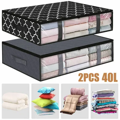 2x Underbed Storage Bags Clothes Zipped Organizer Under Bed Wardrobe Closet Box • £6.59