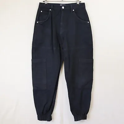 $21.97 • Buy Bershka Pants Women US 6 Black Cargo Jogger Pockets Zip Casual Cotton Ladies