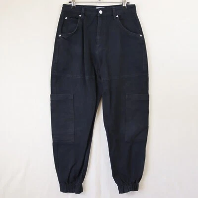 $21.97 • Buy Bershka Pants Women US 6 Black Cargo Jogger Pockets Zip Casual Cotton Ladies