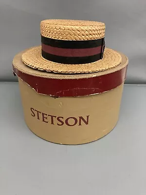 Vintage Stetson Select Straw Boater Hat 7 1/8 Long Oval With Box Barber Shop Hat • $89