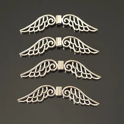 10 Extra Large Tibetan Silver Angel Wings Beads Charms 52mm TSC44 • £3.85