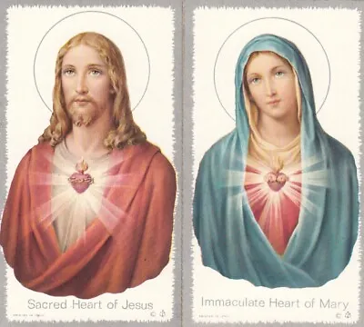 2 Vintage Catholic Holy Cards - Immaculate Heart - Sacred Heart - Funeral 1985 • $2.99