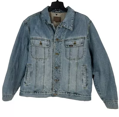 Lee Men’s Sherpa Lined Blue Denim Jean Trucker Jacket Size XL • $31.02