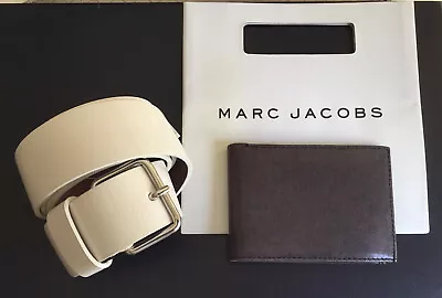 Marc Jacob Mens Gray / White Leather  Wallet And Belt Set  Nwtag  • $150