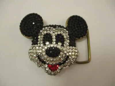 Vintage Baron Belt Buckle Mickey Mouse Rhinestone Pave Solid Brass • $99.99