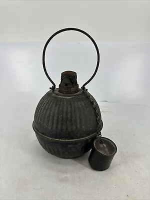 Vintage Black Cast Iron Circular Lantern 7  Diameter With Hook Ring • $44.99