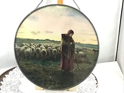ANTIQUE VICTORIAN CHIMNEY FLUE COVER Shepherd Girl In Pasture • $54