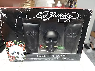 Ed Hardy Skulls And Roses By Christian Audigier 3PC Gift Set For Men 2.5oz • $44.99