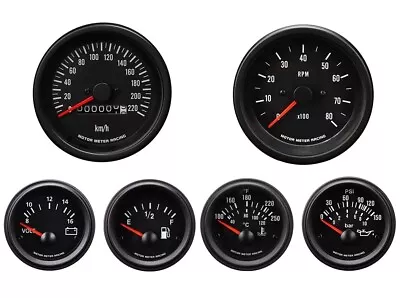 MOTOR METER RACING VD 6 Gauge Set Mechanical Speedometer KMH °C PSI Black Bezel • $318.99