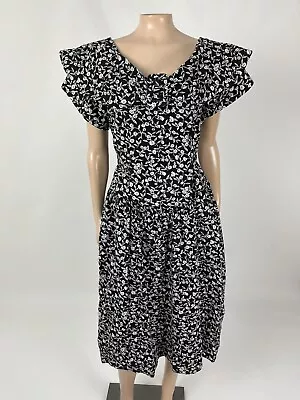 Vintage 80's 90's Unbranded Women's Dress 11 Cotton Party Floral EUC USA GG28 • $23.99