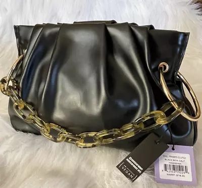 House Of Want Black Box Calf Vegan Leather Clutch Bag Tortoise Chain NWT • $64.99