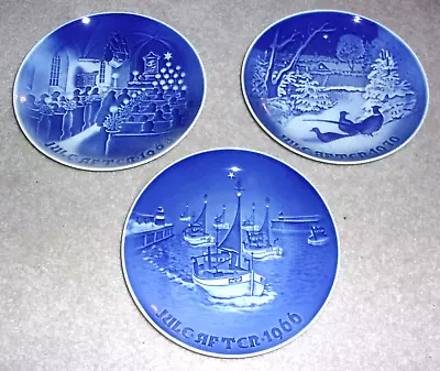 Vtg 3 PORCELAIN BLUE DENMARK PLATES B&G BING GRONDAHL 1966 1968 1970 Christmas? • $33.99