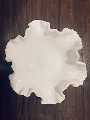 Vintage Fenton White Hobnail Milk Glass Ruffled Edge Small Candle Holder Dish • $8