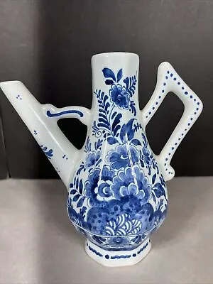 Vintage Delft Holland Handwork Blue Hand Painted Floral Pitcher Numbered • $27.45