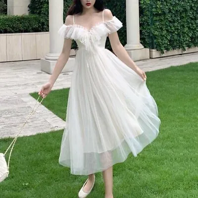 £22.39 • Buy Midi Tulle Ruffle Dress Sweet Fairy Princess Off Shoulder Prom Ball Gown Elegant