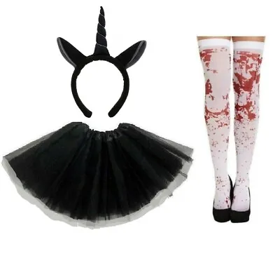 ZOMBIE UNICORN Halloween COSTUME Ladies Kids Ghost Scary Fancy Dress ZDM31403 UK • £12.36