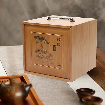 Large Bamboo Box Tea Box For Pu'er Tea Cake Drawer For Puerh Tea Brick Tea Cake  • $86
