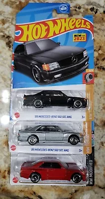 2024 & 2023 Hot Wheels ‘89 Mercedes Benz 560 SEC AMG Lot Of 3 BlackSilver Red • $14.50