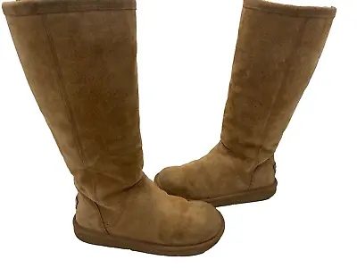 UGG 1891 Greenfield Sz 7 TALL Boots SidE Zipper Chestnut Brown Suede Leather • $44.99