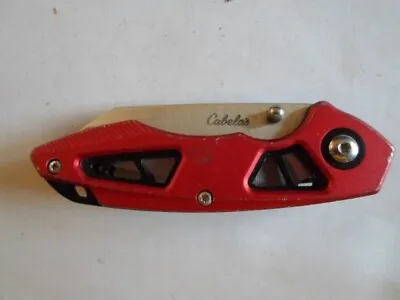 Cabela's Folding Pocket Red Knife Plain Edge Liner Lock Aluminum Scales • $14.99