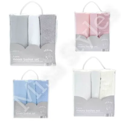 £13.99 • Buy Elli & Raff Newborn Baby 3 Piece Moses Basket Bedding Set Fitted Sheet Blanket 