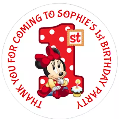 48 Personalised Minnie Mouse Stickers 1st Birthday Party Bag Stickers 40mm • $4.92