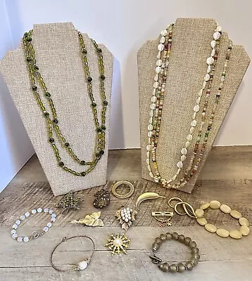 Vintage Lot Jewelry Glass Necklace Brooches Bracelets Mother Of Pearl • $25