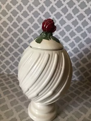 Vintage Swirl Ceramic Pedestal Vase With Decorative Rose Lid • $16.99